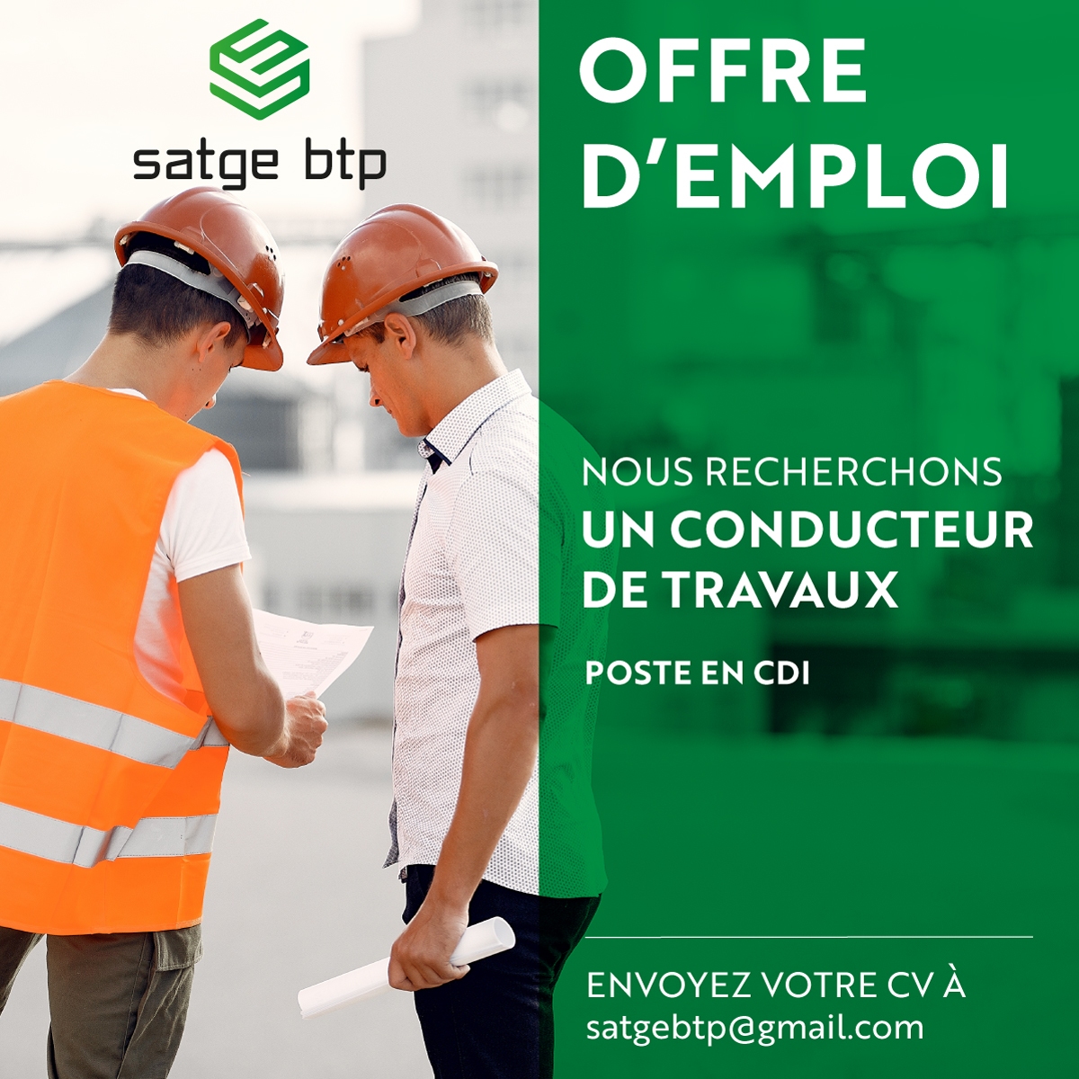 Offre d’emploi Satge BTP — Conducteur de travaux